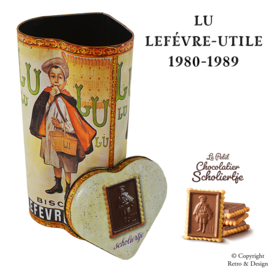 Boîte en Métal Vintage en Forme de Cœur pour Scholiertje par LU (1980-1989)