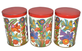 Vintage set blikken trommels met Acapulco ontwerp