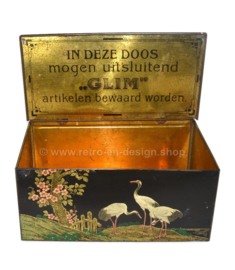 Rechteckige Reinigungsbox mit Klappendeckel, Dekorationen mit Kirschblüten, Ibissen und Laternen "Wes Slim Gebruik Glim".
