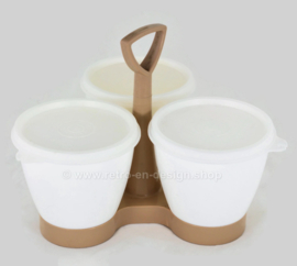 Tupperware Condimate Set, carrito marrón claro con tazas blancas