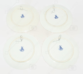 Complete set of four porcelain wall plates Royal Delft blue, four seasons spring, summer, autumn, winter