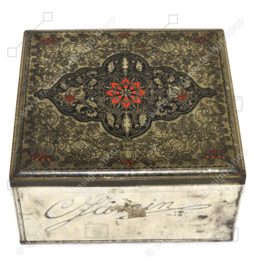 Combined vintage silver-coloured Jamin tin with filigree lid in floral motifs, 1963