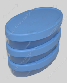 Vintage Tupperware Expressions Set aus ovalen blauen Vorratsbehältern, dreiteilig