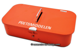 Vintage Brabantia oranje poetsmiddelen trommel