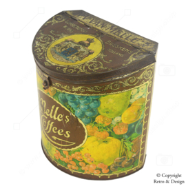 Boîte Vintage Semi-Cylindrique en Fer-Blanc pour Bonbons Van Melle avec Décoration de Fruits (1915-1930)