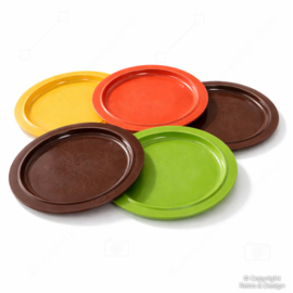 🟤🟢🟠🟡 Vintage Mepal (Rosti) Melamine Plates – Set of 5 – Koen de Winter Design – 1970s