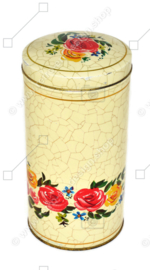 Créme-gele vintage beschuitbus met bloemen en craquelé motief voor VERKADE