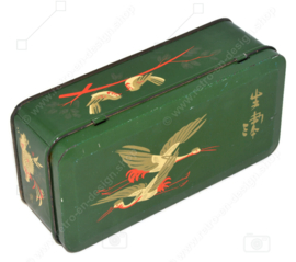Lata de té vintage de DE GRUYTER con decoración de aves orientales en verde