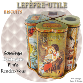 Ensemble de Boîtes à Biscuits Vintage en Forme de Cœur LU avec Plateau en Forme de Trèfle – PiM's, Scholiertje, Bastogne & Rendez-vous