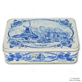 Vintage Verkade Tin (1982) – Dutch Windmill in Delft Blue