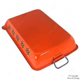 Heavy-Duty Vintage Enamelled Metal Brabantia Roasting Pan in Orange with Star Pattern