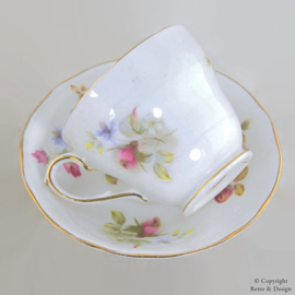 Tasse et Soucoupe Vintage - Duchess, Bone China - Roses & Fleurs - Bordure Dorée - Fabriqué en Angleterre