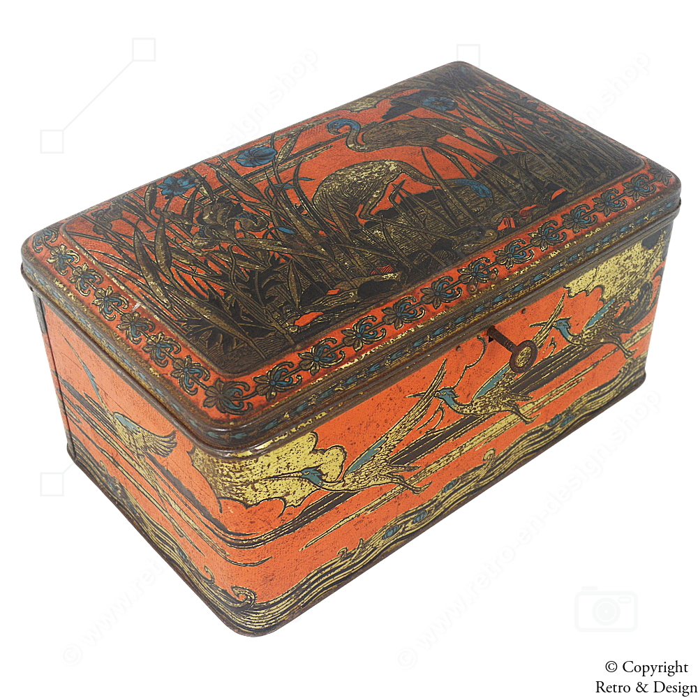 Van Melle Blechdose (1931–1949) – Exotische Vögel & Originalschloss mit Schlüssel | Seltene Vintage-Rarität