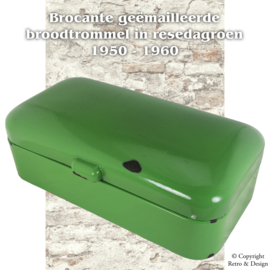 Vintage Emaille Brotkasten in Reseda-Grün aus den 1950er-1960er Jahren