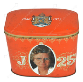 Vintage herdenkingsblik 25-jarig regeringsjubileum Koningin Juliana 1948 - 1973
