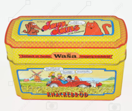 Vintage bewaarblik voor WASA knäckebröd met Jan, Jans en de kinderen van Jan Kruis