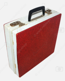 Estuche para discos vintage Cheney para LP en rojo con blanco y con asa negra