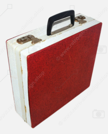 Vintage Cheney record case for LPs in red with white and with a black handle