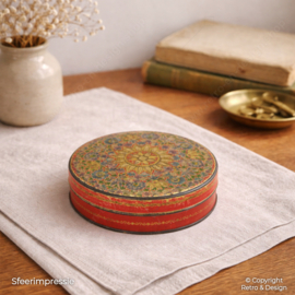 Lata de Bombones Droste Vintage – Relieve Floral – Roja y Dorada – Holanda