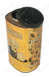 Large weathered vintage HACKS tin with beautiful patina and image of a sneezing man