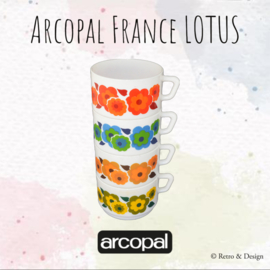 Bol à soupe ou tasse à thé Arcopal Lotus motif fleuri orange/rouge