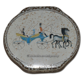 Vintage ovale Blechdose von ALBERT HEIJN mit Bild einer Kutsche mit Pferden