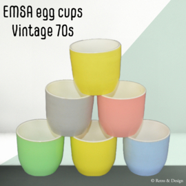 Set van zes vintage plastic Emsa eierdopjes uit de jaren 70