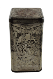 Silver-colored sugar tin made by De Gruyter with various images