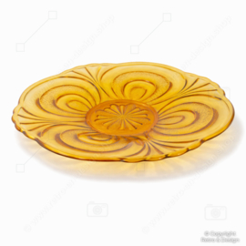 🟡 Vintage Amber Glass Dish – Pressed Glass – Ø 23.5 cm