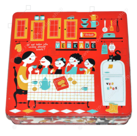 Square Verkade biscuit tin with illustrations by Esther Aarts
