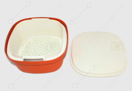 Vintage Tupperware Siebservierer in orange-braun und Weiß, 1973.