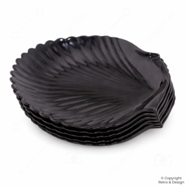 Set van 6 Vintage Arcoroc Schelpbordjes "Coquillage" – Zwart Glas