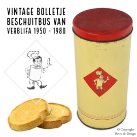 Lata de galletas Vintage Bolletje con el icónico logo del panadero.
