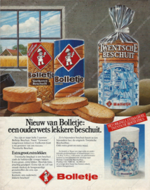 De originele Twentsche Beschuitbus met een voorstelling van een oud-Hollandse bakkerij, voor BOLLETJE