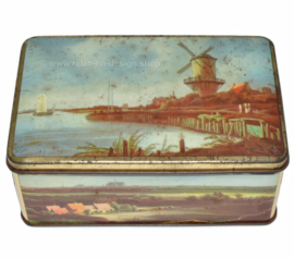 Vintage De Gruyter cocoa tin with Dutch landscapes and mill