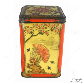 "Enter the world of timeless beauty with our Vintage Niemeyer Tea Tin: Oriental Scenes in Relief"