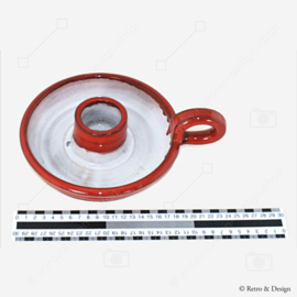 Portavelas vintage de cerámica vidriada en rojo y blanco