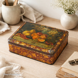 Lata Vintage Decorativa con Frutas – Caja Holandesa de Galletas – ca. 1930–1945