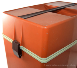 Vintage plastic cooling box or fridge box from the 70s in orange-brown and white