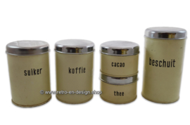 Vintage-Set von fünf niederländischen Blechdosen von Brabantia für die Lagerung von Kaffee, Zucker, Tee, Zwieback und Kakao