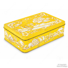 Vintage Verkade Biscuit Tin 1981 – Yellow Dutch Landscape Tin with Windmill and Farmhouses