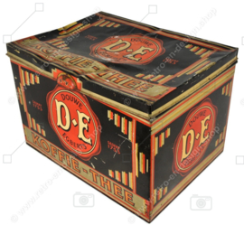 Large brocante shop counter tin by Douwe Egberts for coffee and tea