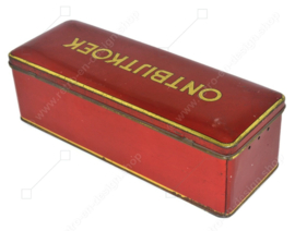 Rechteckige Keksdose aus rotem Vintage-Blech mit goldfarbenen Details für ONTBIJTKOEK