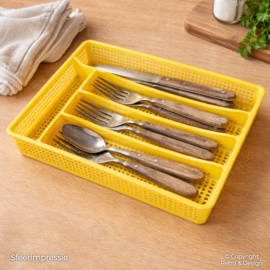 Vintage bestekbak / lade organizer – kunststof – jaren 60/70 – geel