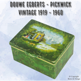"Enchanting Vintage Douwe Egberts/Pickwick Tea Tin: Two Ladies at a Tea Cottage"