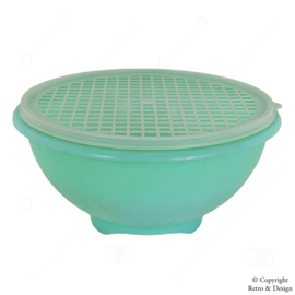 Passoire vintage Tupperware en vert jade avec grille blanche transparente