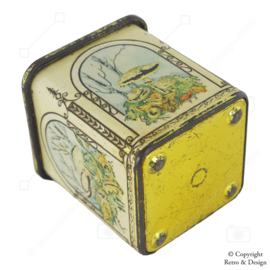 Vintage cubic tin with autumn-themed mushrooms