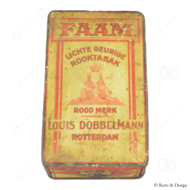 Rechthoekig vintage blik met scharnierend deksel voor Faam rooktabak, Rotterdam