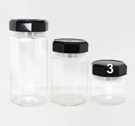 Petit pot de rangement en verre avec bouchon noir par Arcoroc France, Luminarc Octime