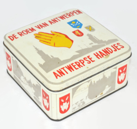 Vintage quadratische Blechdose "De roem van Antwerpen - Antwerpse handjes"
